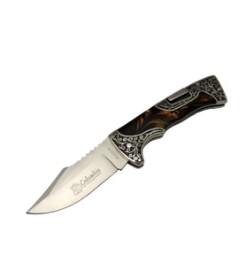 B3157b İşlemeli Kamp Çakı 22 Cm - Kahverengi Sedef Saplı, Manuel Açılma