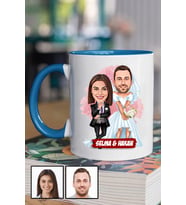 Çiftlere Özel Komik Hediye Gelin Damat Karikatürlü Mavi Kupa Bardak
