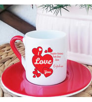 Sevgililer Günü Kişiye Özel Kalpli Kahve Fincanı ve Altlık Kırmızı iloveyou-