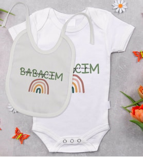 BK Kids Babalar Günü Tasarımlı Bebek Body Zıbın ve Mama Önlüğü Hediye Seti - Model 1