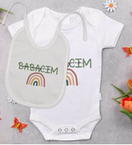 BK Kids Babalar Günü Tasarımlı Bebek Body Zıbın ve Mama Önlüğü Hediye Seti - Model 1