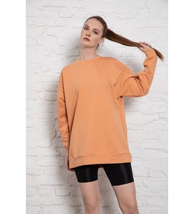 MyBen Unisex Uzun Kollu İki İplik Hardal Oversize Sweatshirt İRF057
