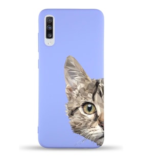 Samsung Galaxy A70 Uyumlu Lansman Kılıf Catface Tasarımlı İçi Kadife Kapak-Lila (Şeffaf)
