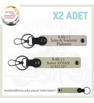 Hız Aşıkları İçin Özel, İsim Plaka ve B Rh (-) Kan Grubu Yazılı Deri x2 Anahtarlık, Pudra-S Kahve-SK (Çok Renkli)