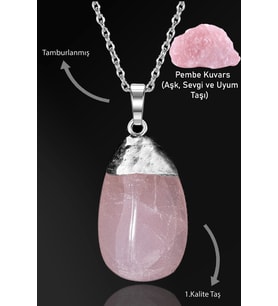 Sertifikalı Tamburlanmış Pembe Kuvars Taşı Kolye (Çok Renkli)