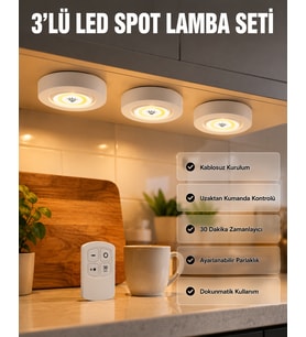 Kablosuz 3 Lü Spot Led Lamba Seti Uzaktan Kumandalı Enerji Tasarruflu Aydınlatma