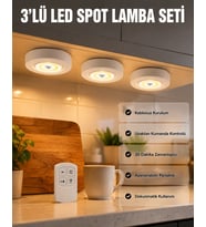 Kablosuz 3 Lü Spot Led Lamba Seti Uzaktan Kumandalı Enerji Tasarruflu Aydınlatma