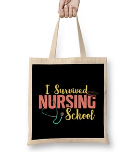 Cute I Survived Nursing School RN Nurse Graduation Bez Çanta Uzun Saplı