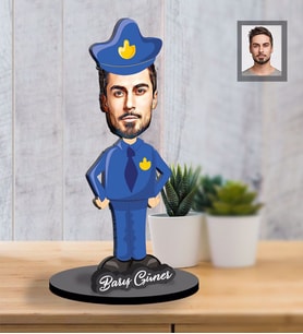 Kişiye Özel Polis Tasarımlı Karikatür İki Katmanlı Ahşap Biblo Bay-1