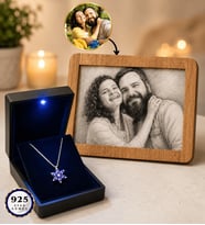 Gerçek Ametist Taşlı Işıklı Kutuda 925 Ayar Gümüş Lotus Kolye - Siyah Hediye Kutusunda Fotoğraflı