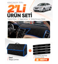 HYUNDAİ SONATA (2009-2015) Uyumlu Torpido Örtüsü + Deri Bagaj Çantası + Sticker Seti - Siyah Mavi