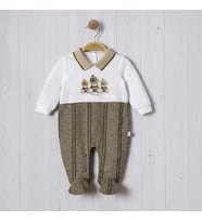 TRİKO YAKALI AYICIK DİJİTAL BASKILI BEBE ERKEK TULUM (Haki)