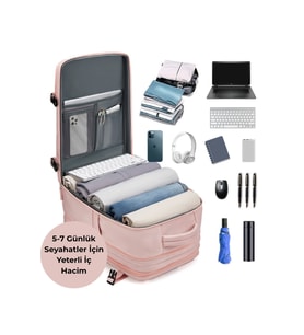Su Geçirmez 16" inç 39L Ayakkabı Bölmeli Seyahat Sırt Çantası - Laptop Bölmeli, USB Şarj Girişli (Pembe)