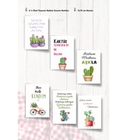 Kaktüs Temalı Kahve Sunum Kartları 6 lı Motto Kart 7x10 Cm