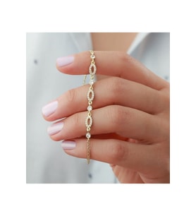 925 Ayar Oval Taşlı Model Gold Gümüş Bileklik