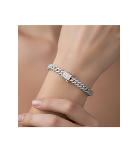925 Ayar Gümüş Pave Küba Zincir Bileklik – Işıltılı Kübik Zirkon Taşlı Modern Unisex Model Bileklik