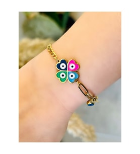 RENKLİ MİNELİ ÇELİK YONCA BİLEKLİK 16+5 CM-GOLD ACR4975