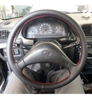 DİKİŞLİ DİREKSİYON KILIFI SİYAH DERİ KIRMIZI DİKİŞLİ HYUNDAİ ACCENT (YUMURTA) İÇİN