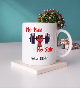 No Pain No Gain Kupa Bardak ve Taş Bardak Altlığı Hediye Seti