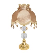 Gold Renk Abajur Kadife Kumaş Ponpon Süsleme Yatak Odası Kristal Ayak VintageAB0867 (Altın)