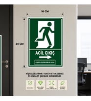 6 Adet Sağ Yöne Acil Çıkış Levhası, Yapışkanlı Sticker Levha, 16x24, 20x30 (A4), 30x42 (A3) Cm Boyut Seçenekleriyle Folyo Baskı Sticker Kişiselleştiirlebilir Levha