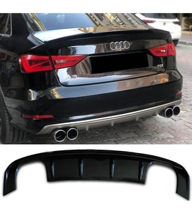 Audi A3 8V Sedan S3 Difüzör Parlak Siyah Plastik Çift Çıkış 2012-2016 Arka-difizör-bodykit-ek-karlık