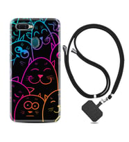Oppo A5S A15 A16 A54 A55 A73 A74 Kılıf Boyun Askılı Silikon Neon Cats 1790
