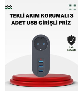 Akım Korumalı Usb li Priz - Güçlü 2500w, Isı Ve Çocuk Koruması