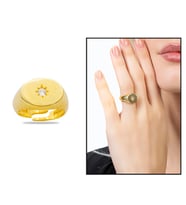Beyaz Zirkon Taşlı Yıldız Detaylı Gold Renk Free Size 925 Ayar Gümüş Kadın Tektaş Yüzük (Çok Renkli)