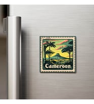 Kamerun Cameroon - Posta Pulu Temalı Ülke - Baskılı Buzdolap Magneti Kare - 9x9 cm