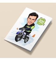 Kişiye Özel Karda Bisiklet Keyfi Karikatürlü Tebrik Kartı
