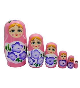 Ahşap Matruşka Bebek Altılı Set Açık Pembe No.2