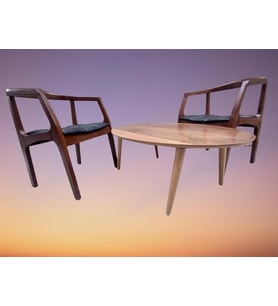 Sandalye 19637 Tam Kolçak Oval Orta Sehpa Model Kayın Retro Ayak Parlak Ceviz