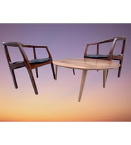 Sandalye 19637 Tam Kolçak Oval Orta Sehpa Model Kayın Retro Ayak Parlak Ceviz