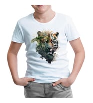 Tiger Head with Jungle Exposure Beyaz Çocuk Tshirt