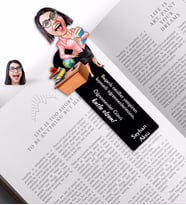 BK Gift Kişiye Özel Kadın Öğretmen Karikatürlü Ahşap Kitap Ayracı-5