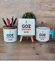 Göz Doktoru Hediye Sepeti Kupa Bardak T Kulplu, Kalemlik ve Dekoratif Taş Tıp Bayramı Hediyesi (Model 3)