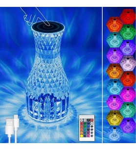 Durukar® Sürahi Model USB Şarjlı Kumandalı 16 Farklı Işık Modlu Masa Üstü Kristal Akrilik Lamba Led