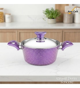 ARZU ÇELİK 18 Cm Granit Derin Tencere Çelik Kapak - Violet