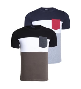İKİLİ SET T8592 DEWBERRY ERKEK T-SHIRT-SİYAH-LACİVERT