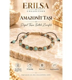 Sertifikalı Amazonit Doğal Taş Makrome Bileklik Ayarlanabilir Hematit Aparatlı