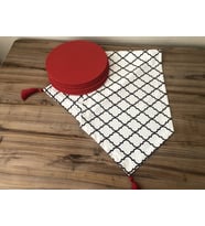 BEYAZ ZEMİN SİYAH  MOROCCAN DESENLİ RUNNER & SUPLA (Krem)