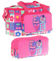 Kaukko (L7229+L8229) Beslenme Çantası (Isı Yalıtımlı) ve Kalem Çantası (Üç Bölme) Seti - Kız Çocuk - Pembe Kırmızı Love Desenli