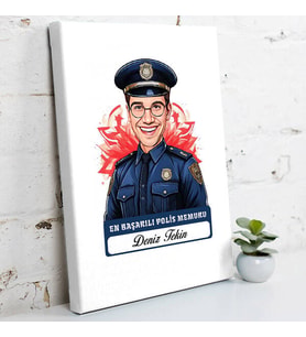 Kişiye Özel Hediye Karikatürlü En İyi Erkek Polis Memuru Kanvas Tablo