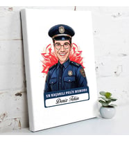 Kişiye Özel Hediye Karikatürlü En İyi Erkek Polis Memuru Kanvas Tablo