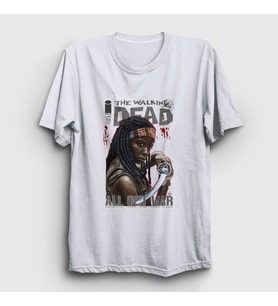 Presmono Unisex Beyaz Fight Michonne The Walking Dead T-Shirt 399701tt