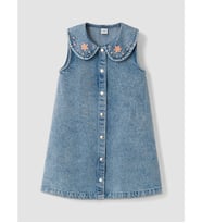 LCW Kids İndigo Bebe Yaka Nakışlı Kız Çocuk Jean Elbise