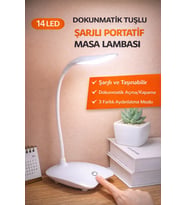 Dokunmatik 14 LED Şarjlı Portatif Masa Lambası USB Akrobatik Beyaz Işık 3 Mod LED Işık