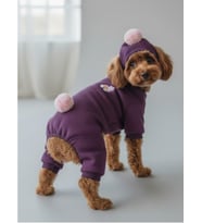 Purple PonPon Pony Köpek Tulumu & Bere Takımı  Şardonlu Polar Kumaş  Küçük Irk Köpekler İçin  Tüy Dökülmesini Azaltır (Mor)