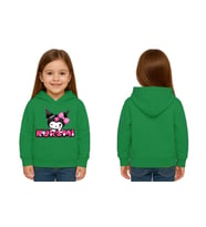 Unisex Baskılı Çocuk Swaetshirt Kapüşonlu 3 İplik Şardonlu Kuromi baskılı (Yeşil)